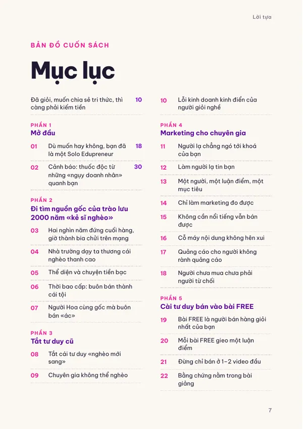 Trang mục lục thật của ebook Chuyên gia nghèo