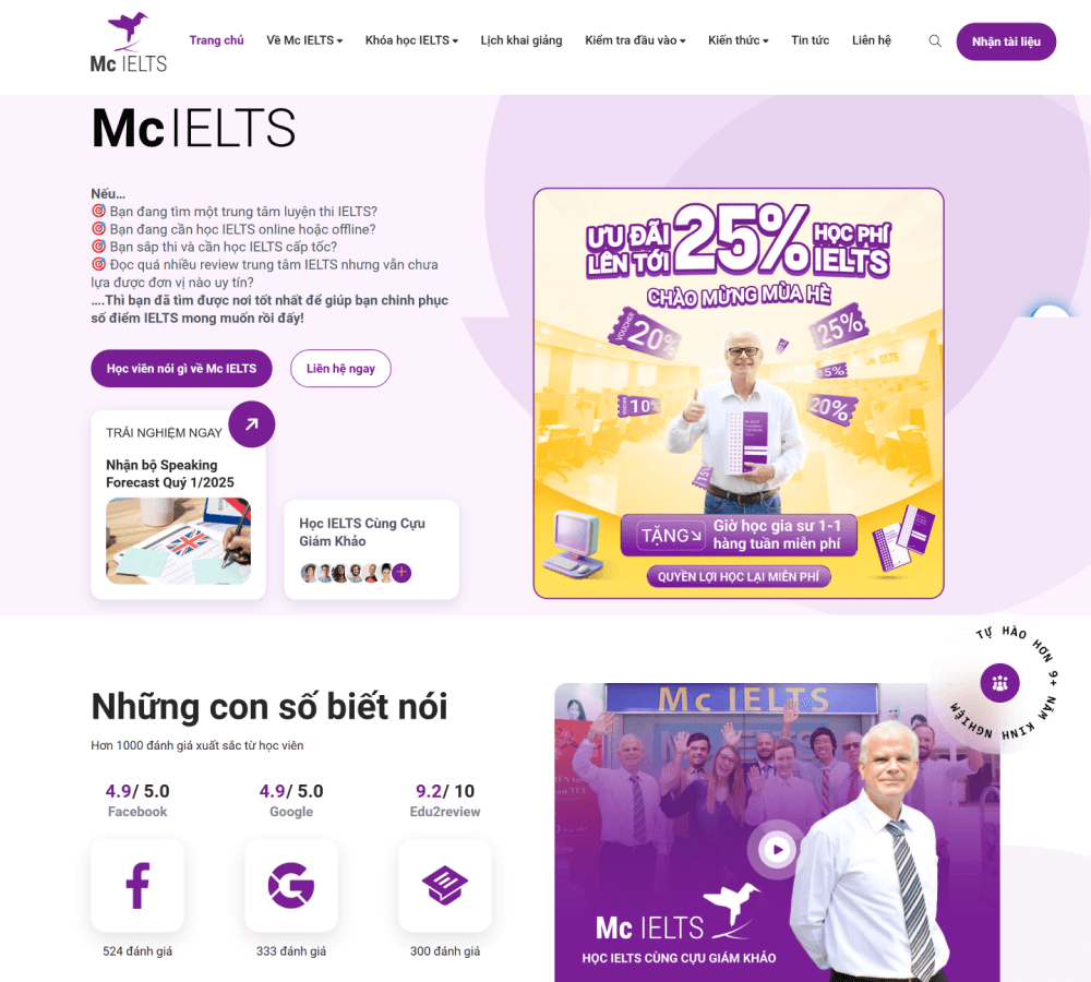 Mẫu landing page trung tâm luyện thi tiếng Anh