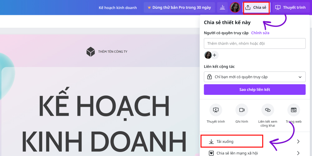 Bước hoàn thành bài thiết kế slide trên Canva