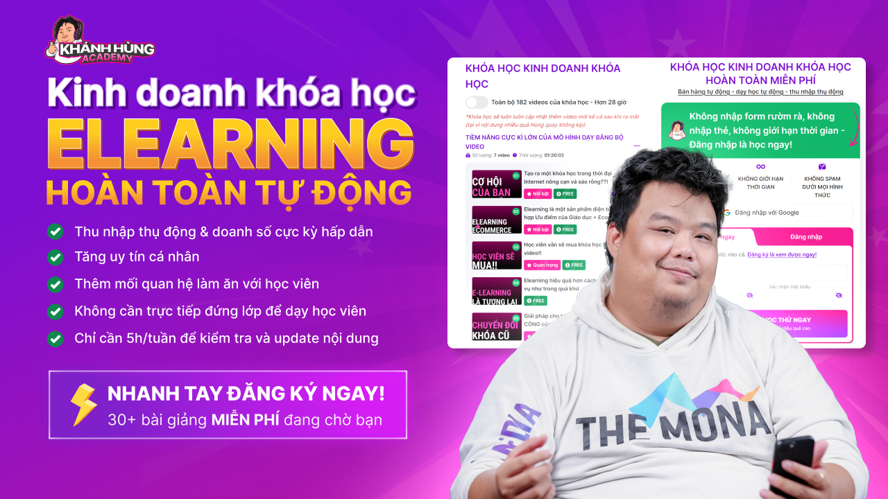 Kinh doanh khóa học Elearning tự động tại Khánh Hùng Academy