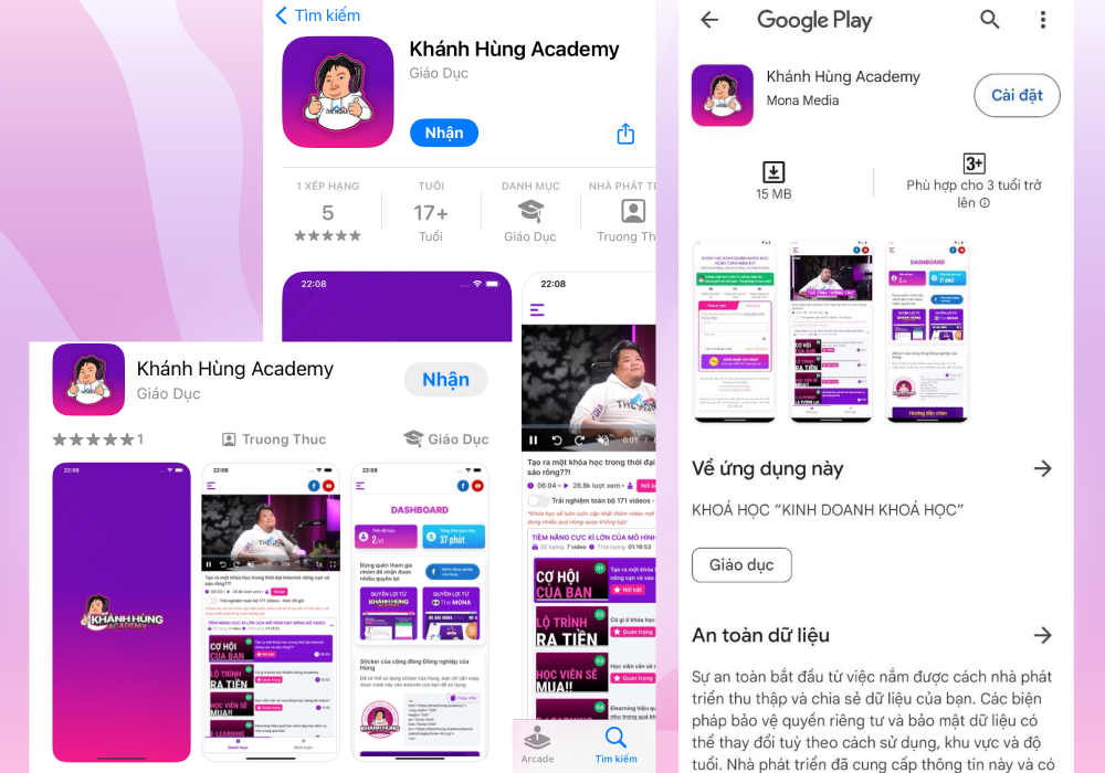 App mobile khóa học Khánh Hùng Academy