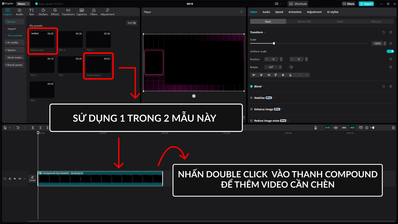 Bước chọn frame để edit video screenshot