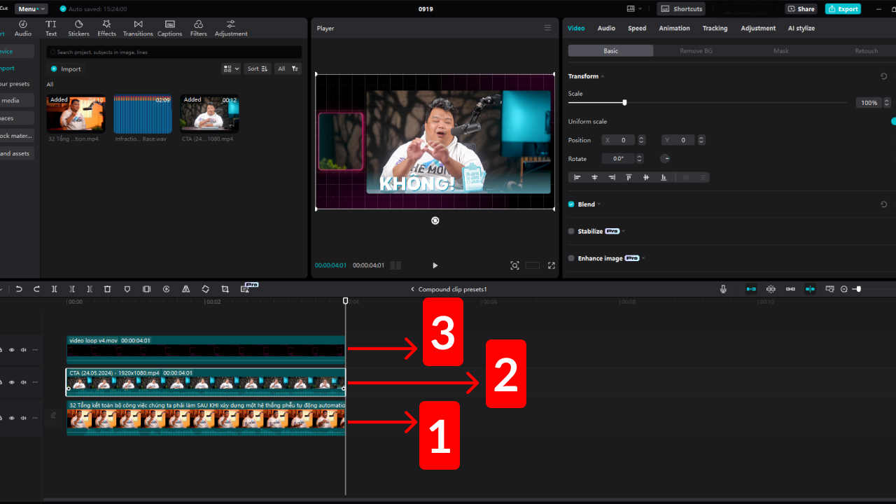 Bước thêm video edit video có screenshot màn hình