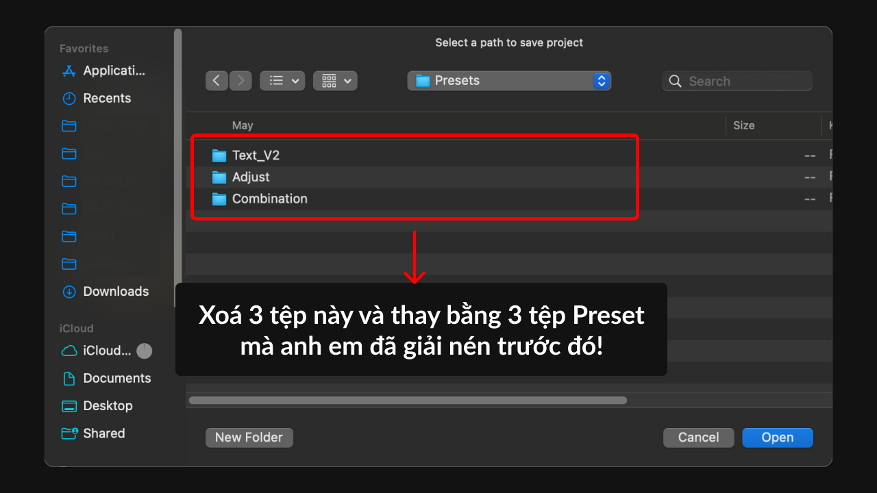 Thay thế hoặc xóa Presets Capcut trên máy mac