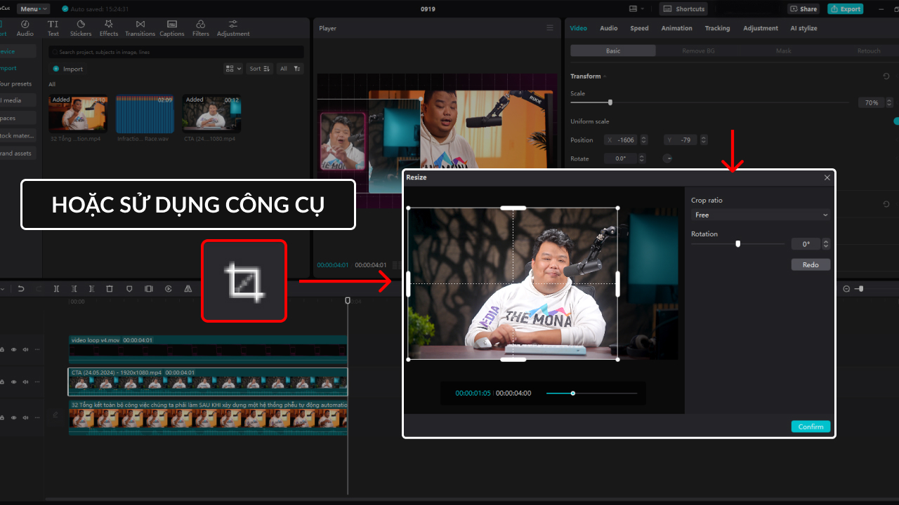 Thực hiện resize kích thước video bằng công cụ