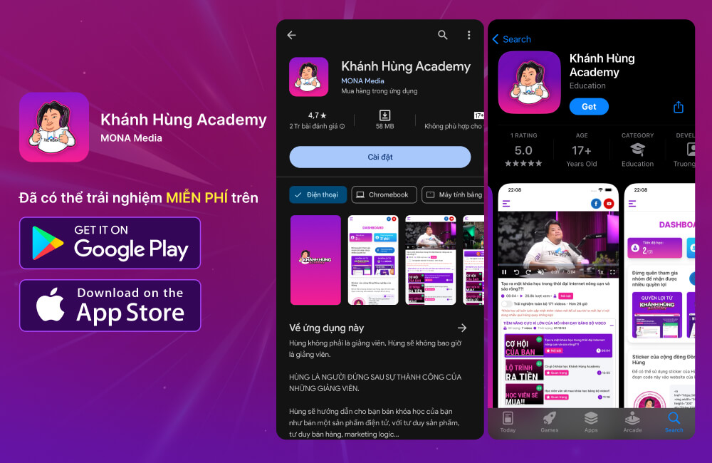 App Mobile Elearning của Khánh Hùng Academy