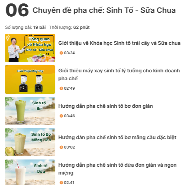 Chuyên đề học làm sinh tố và sữa chua