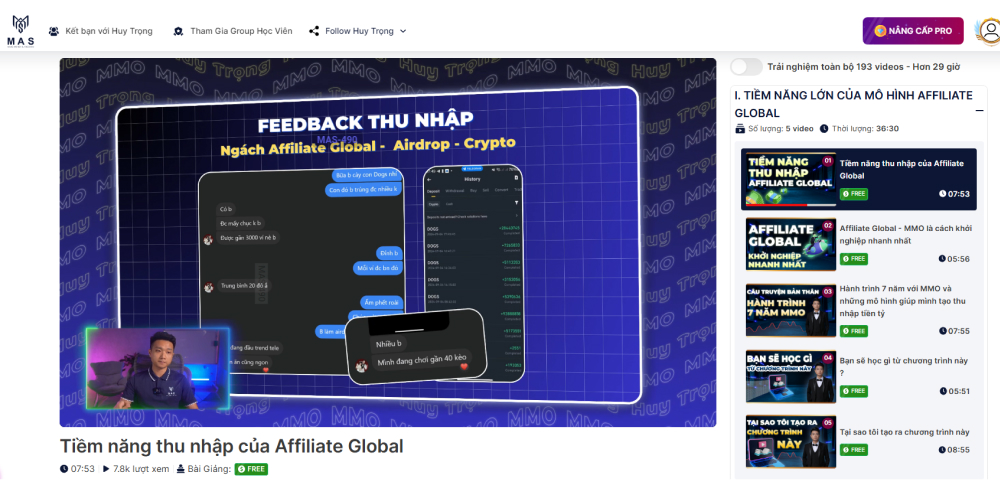 Liên tục update bài học tại khóa học Affiliate Huy Trọng