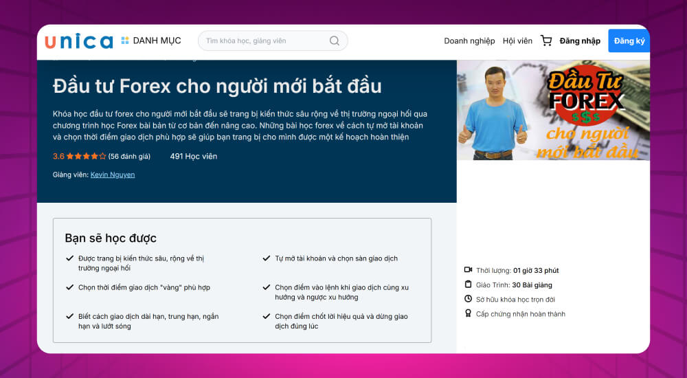 Khóa học đầu tư Forex cho người mới cùng Unica