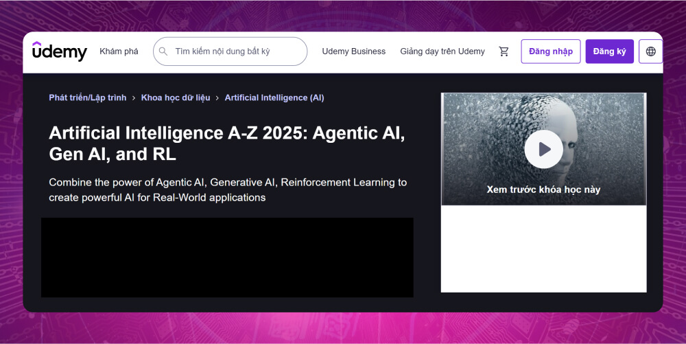 Khóa học Artificial Intelligence của Udemy