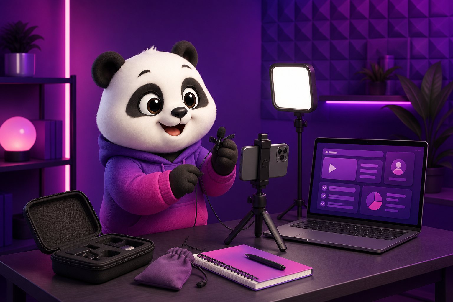 Gấu KHA chuẩn bị thiết bị để tạo khóa học online