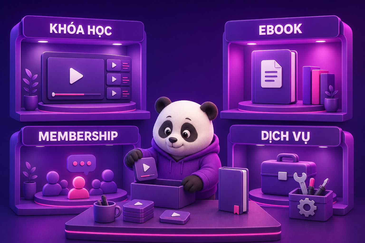 Bốn dạng thương mại hóa kiến thức gồm khóa ebook membership dịch vụ