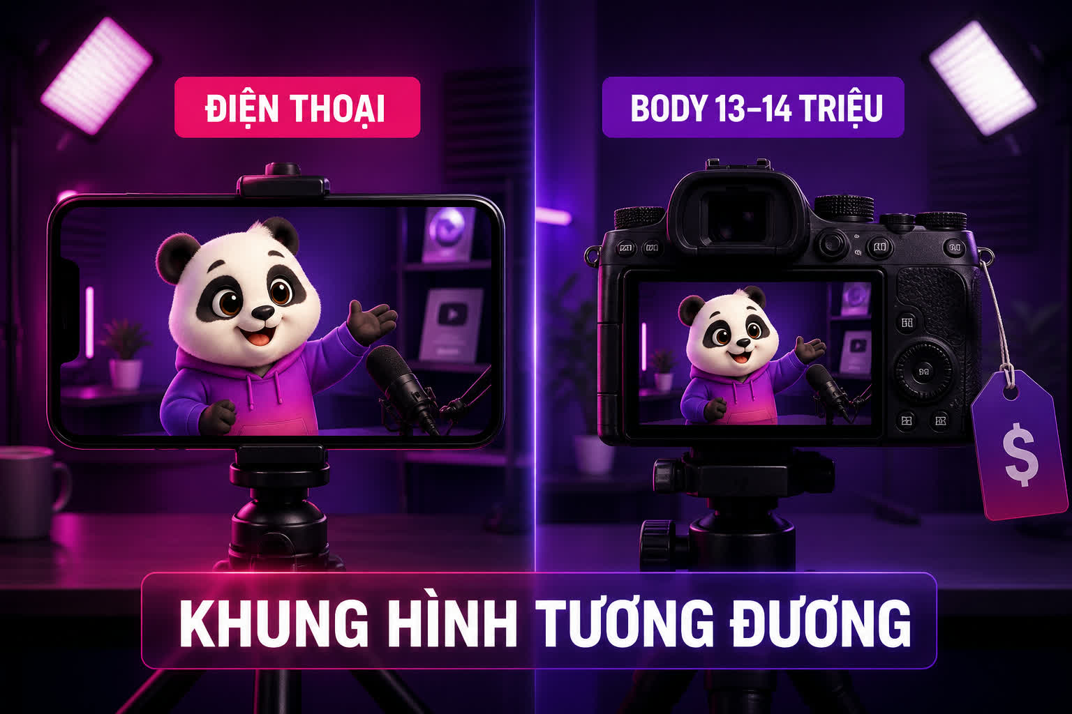 Điện thoại và camera cho khung hình khóa học tương đương khi đủ sáng