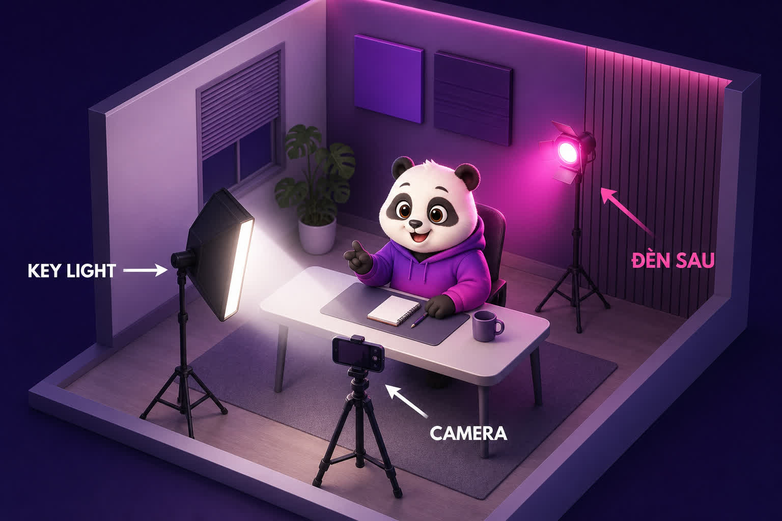 Sơ đồ key light và đèn sau cho góc quay video dạy học