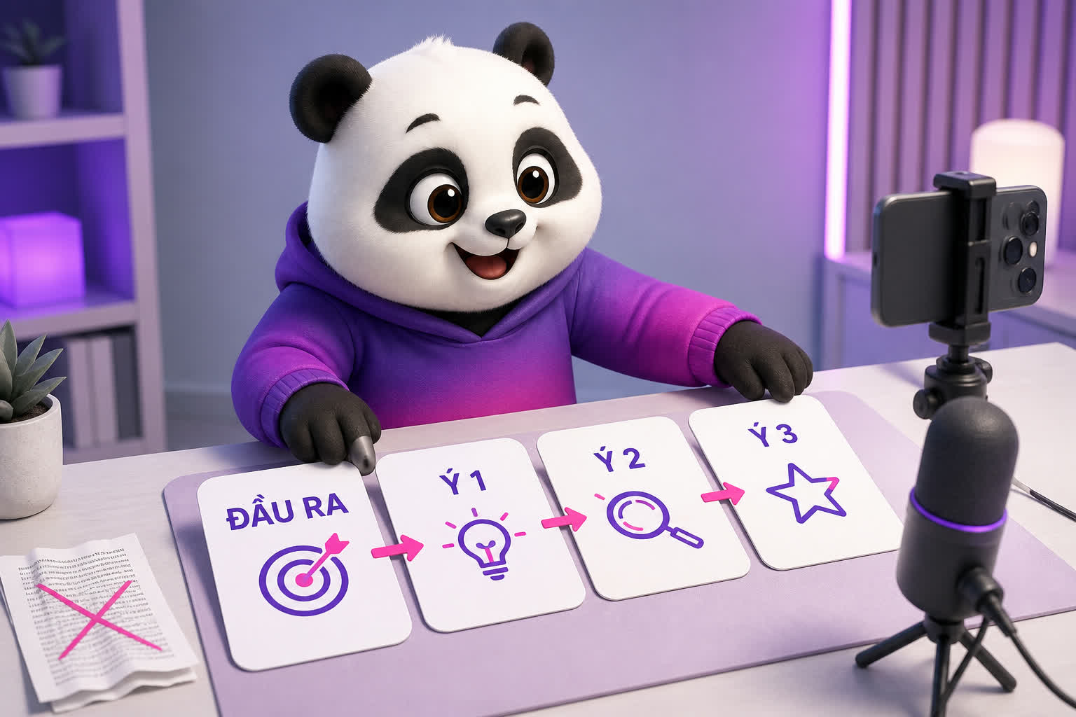Cue card gồm đầu ra và ba ý giúp quay bài giảng trôi chảy