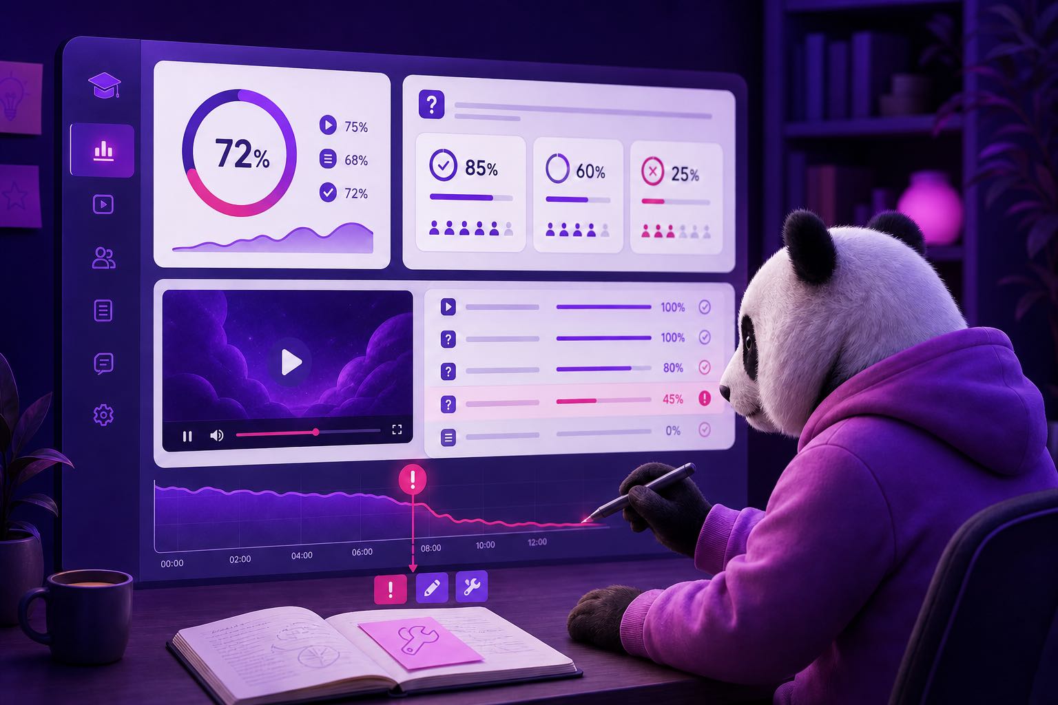 LMS đo tiến độ quiz và điểm bỏ dở trong bài giảng