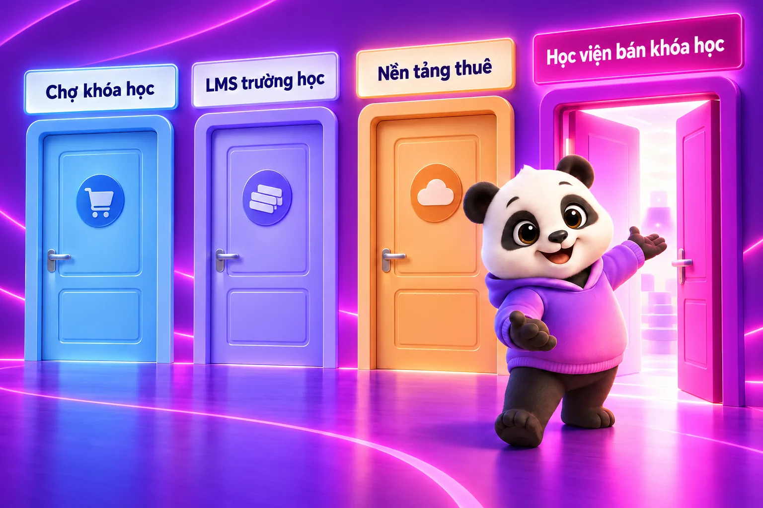 Bốn loại nền tảng: chợ khóa học, LMS trường học, nền tảng thuê và học viện bán khóa học