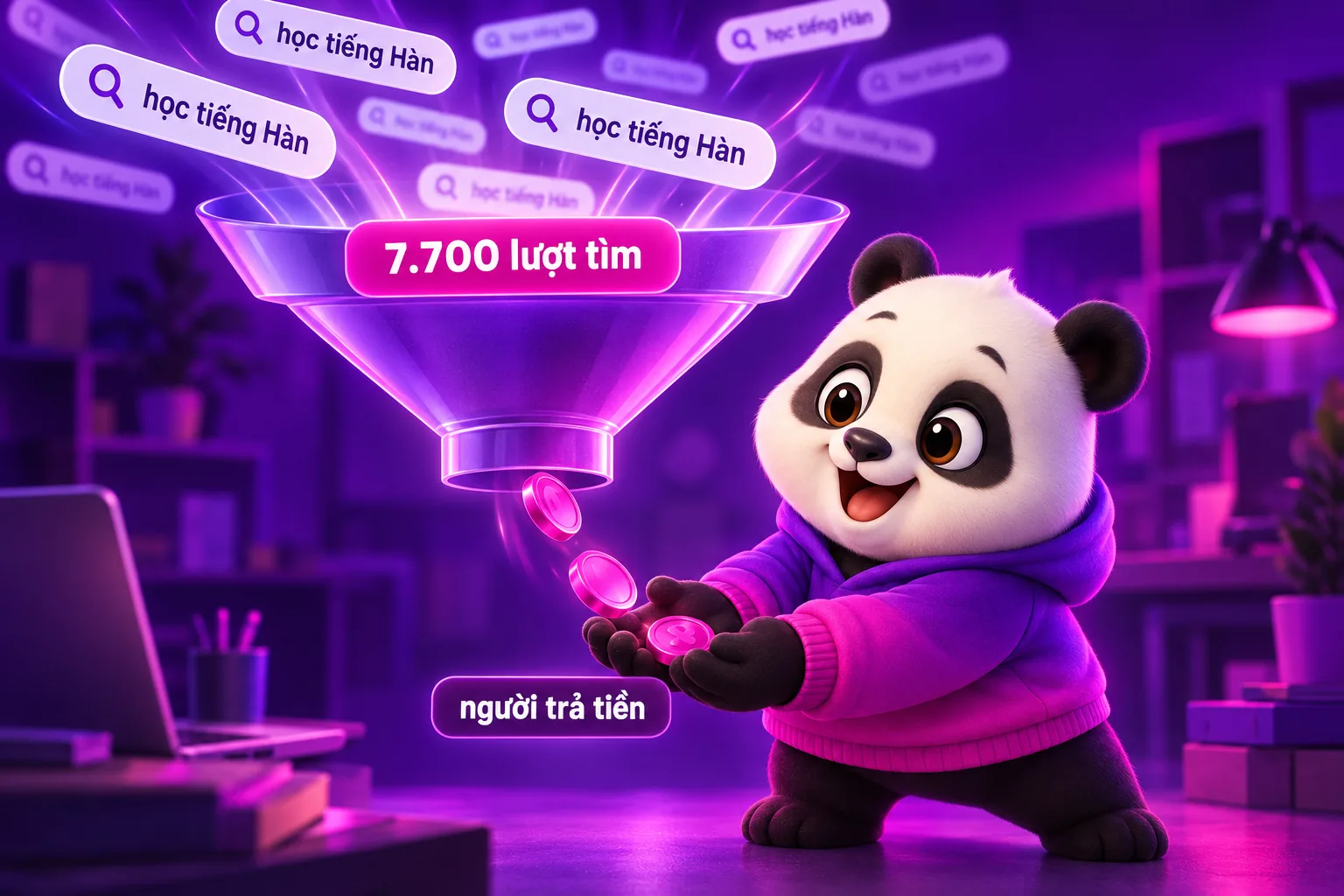 Phễu 7.700 lượt tìm học tiếng Hàn chỉ lọt ra vài người trả tiền