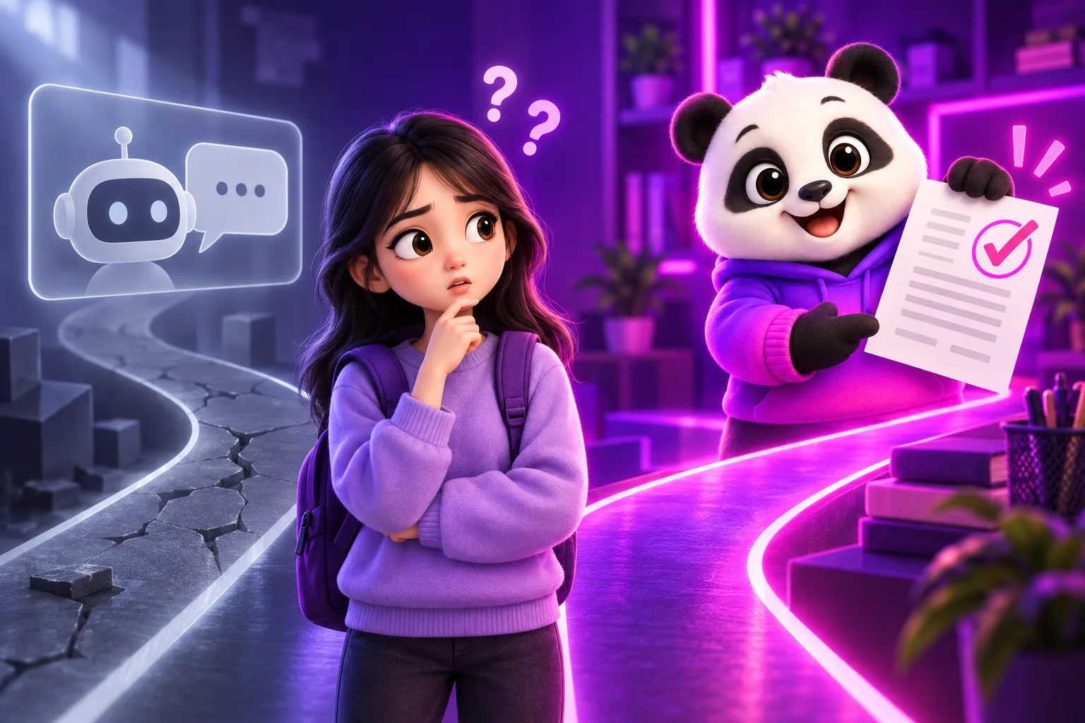Người học đứng giữa câu trả lời AI chung chung và chuyên gia sửa bài thật