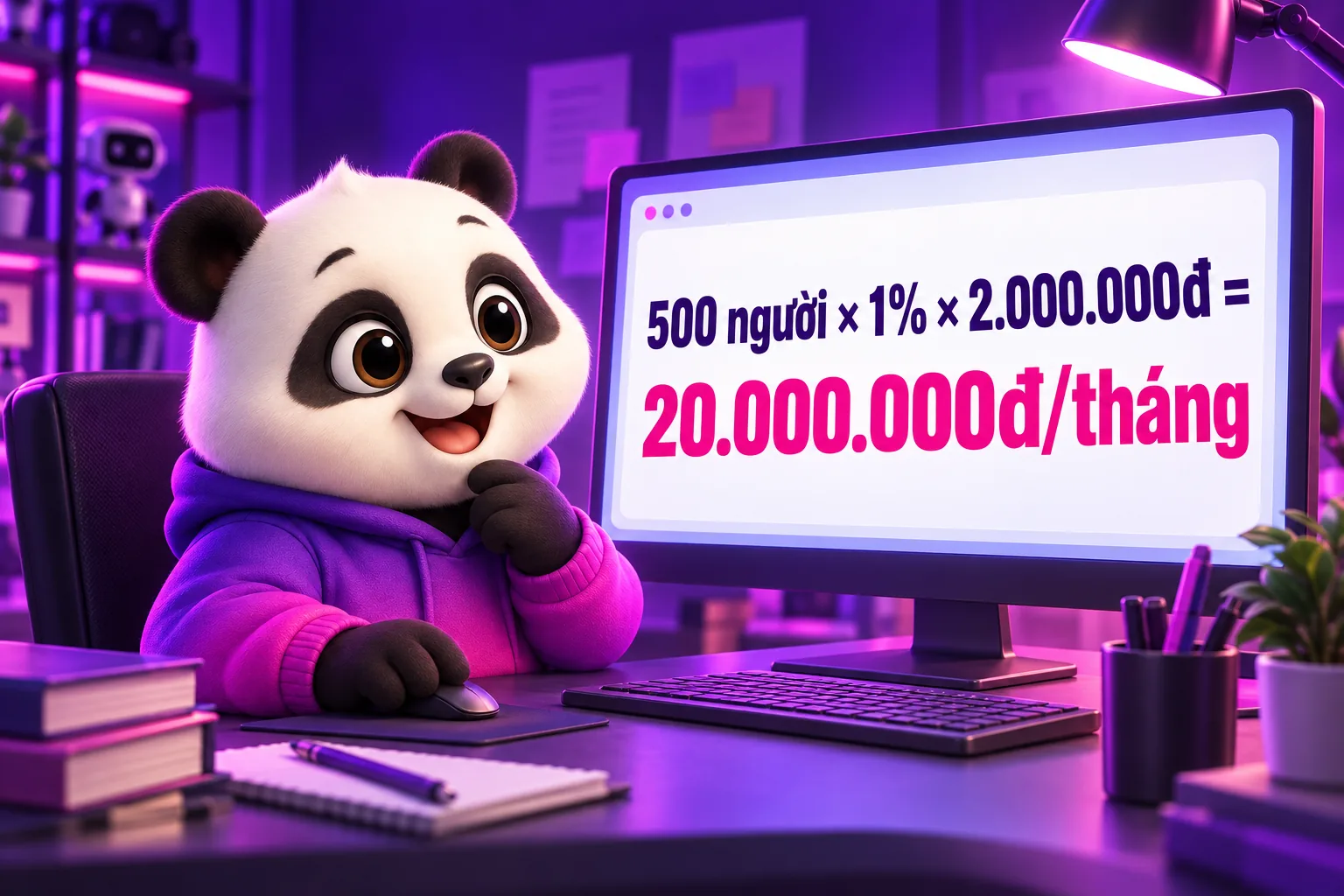 Phép tính 500 người nhân 1% nhân 2 triệu bằng 20 triệu mỗi tháng