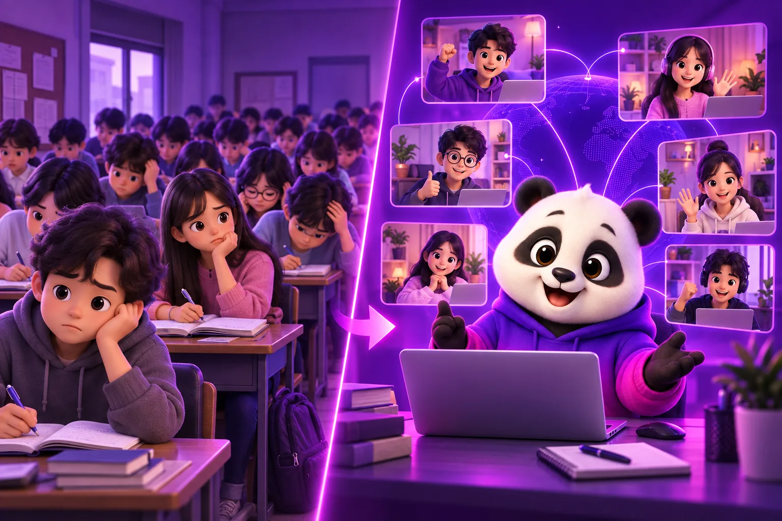 Lớp học truyền thống so với online course dạy tới học viên ở nhiều nơi
