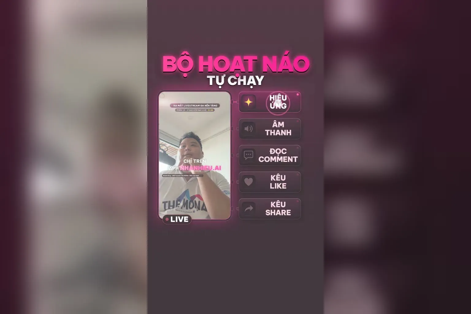 Bộ hoạt náo tự chạy: hiệu ứng, âm thanh, đọc comment, kêu like, kêu share