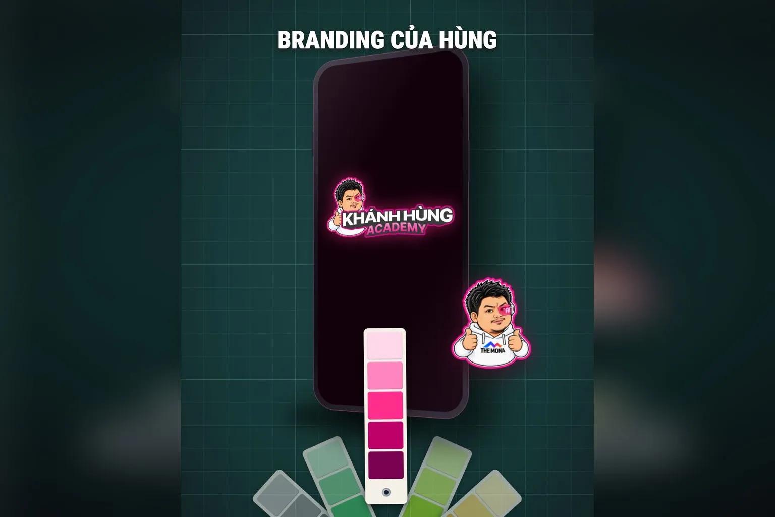 Bộ nhận diện thương hiệu tông màu hồng cá tính của kênh Khánh Hùng Academy