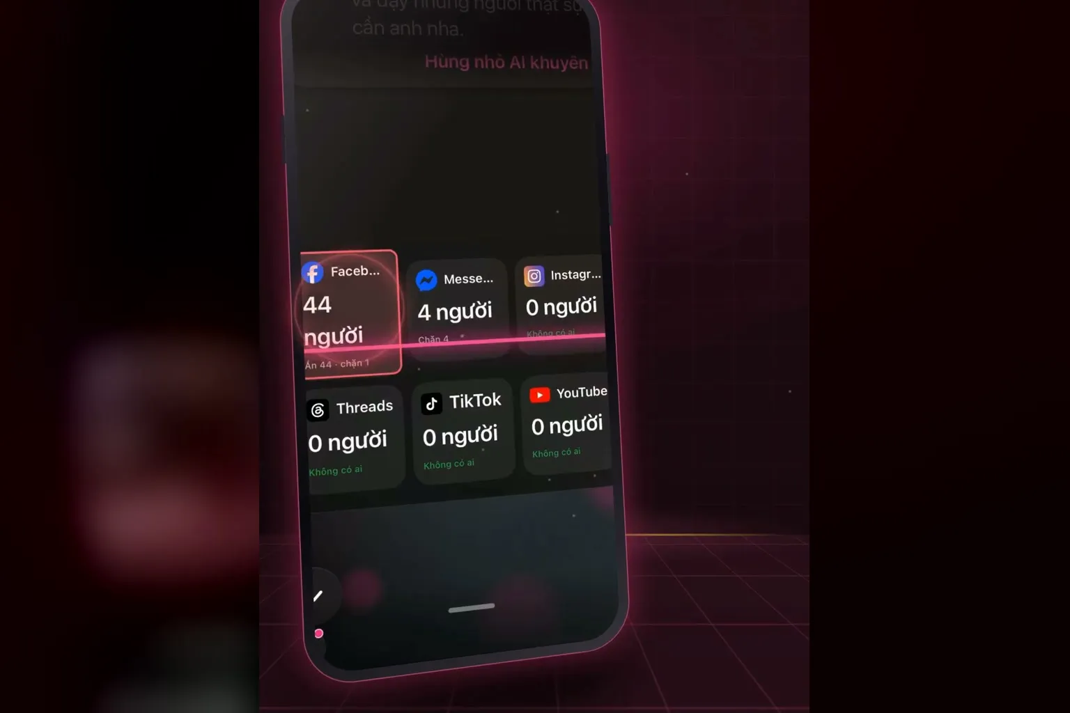 Màn từng kênh: Facebook 44 người, Messenger 4 người, TikTok 0 người