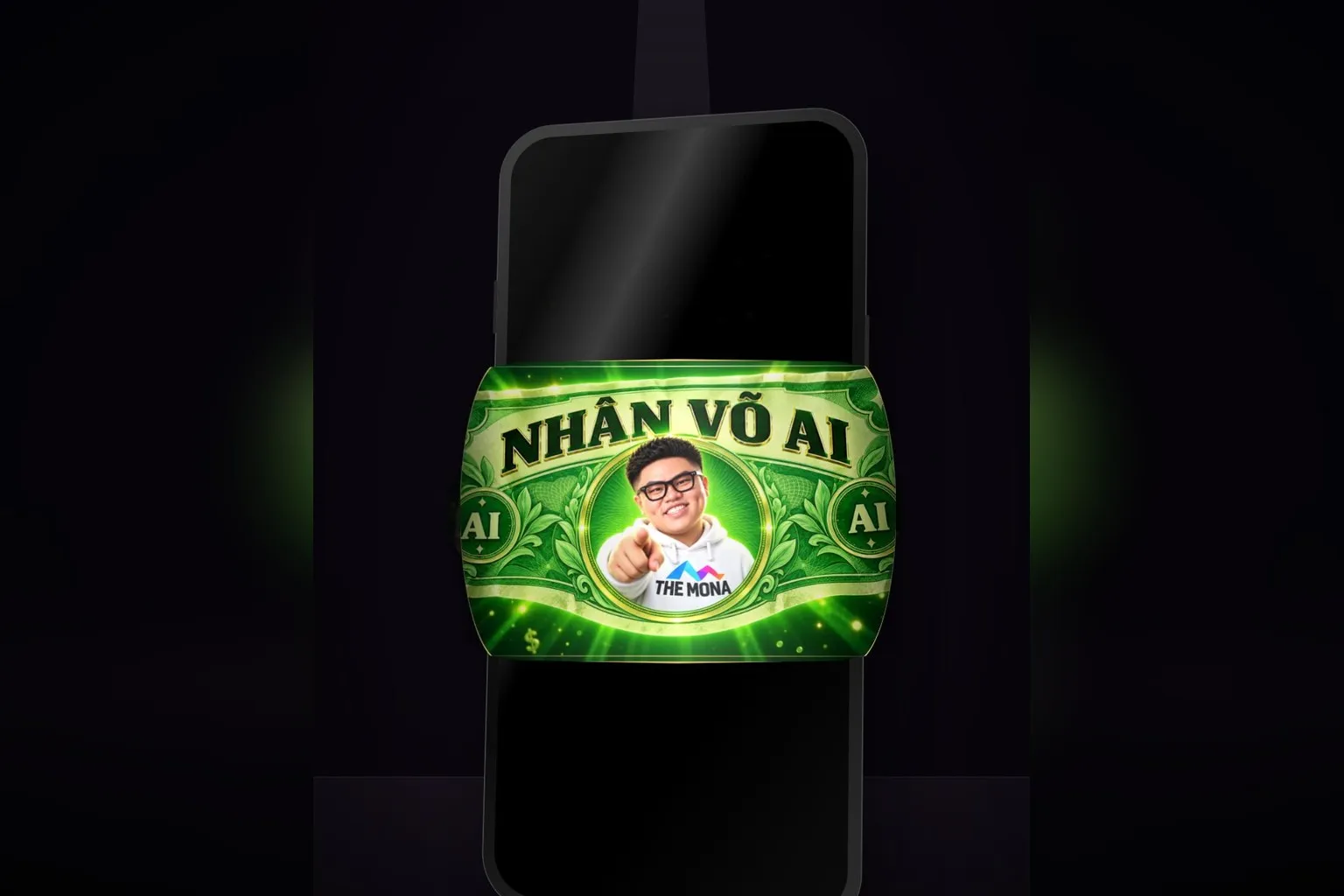 Bộ nhận diện thương hiệu tông xanh tiền của kênh Nhân Võ AI