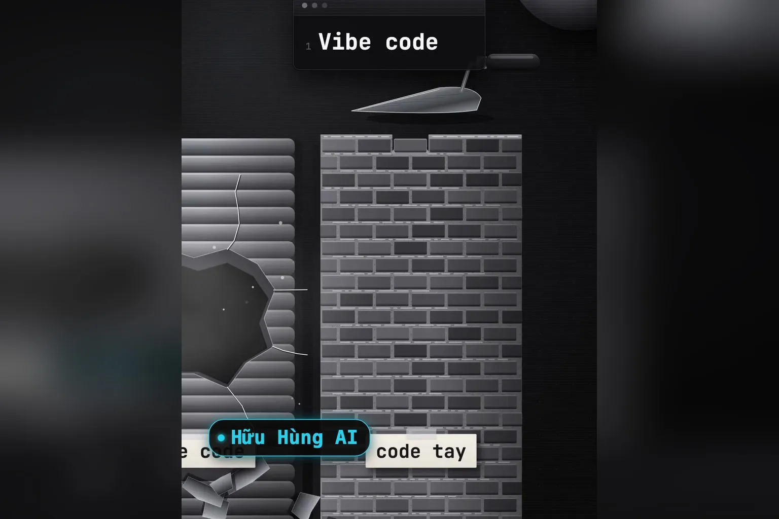 Hoạt cảnh minh hoạ so sánh Vibe code và code tay trên kênh Hữu Hùng AI