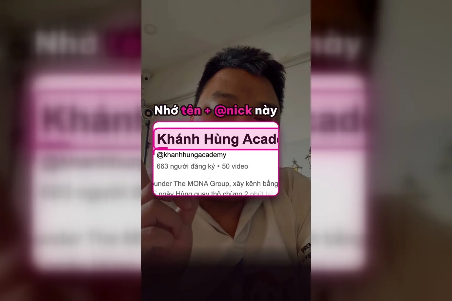 Cuối video Hùng nhắc follow kênh Khánh Hùng Academy