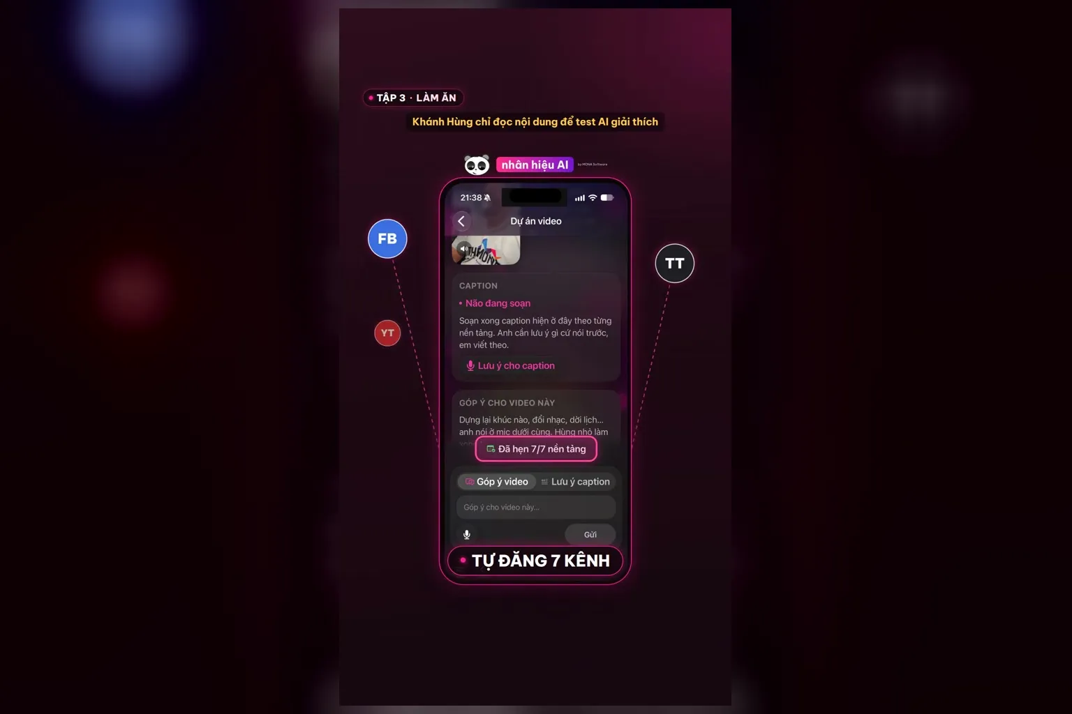App nhanhieu.ai tự đăng video lên 7 kênh