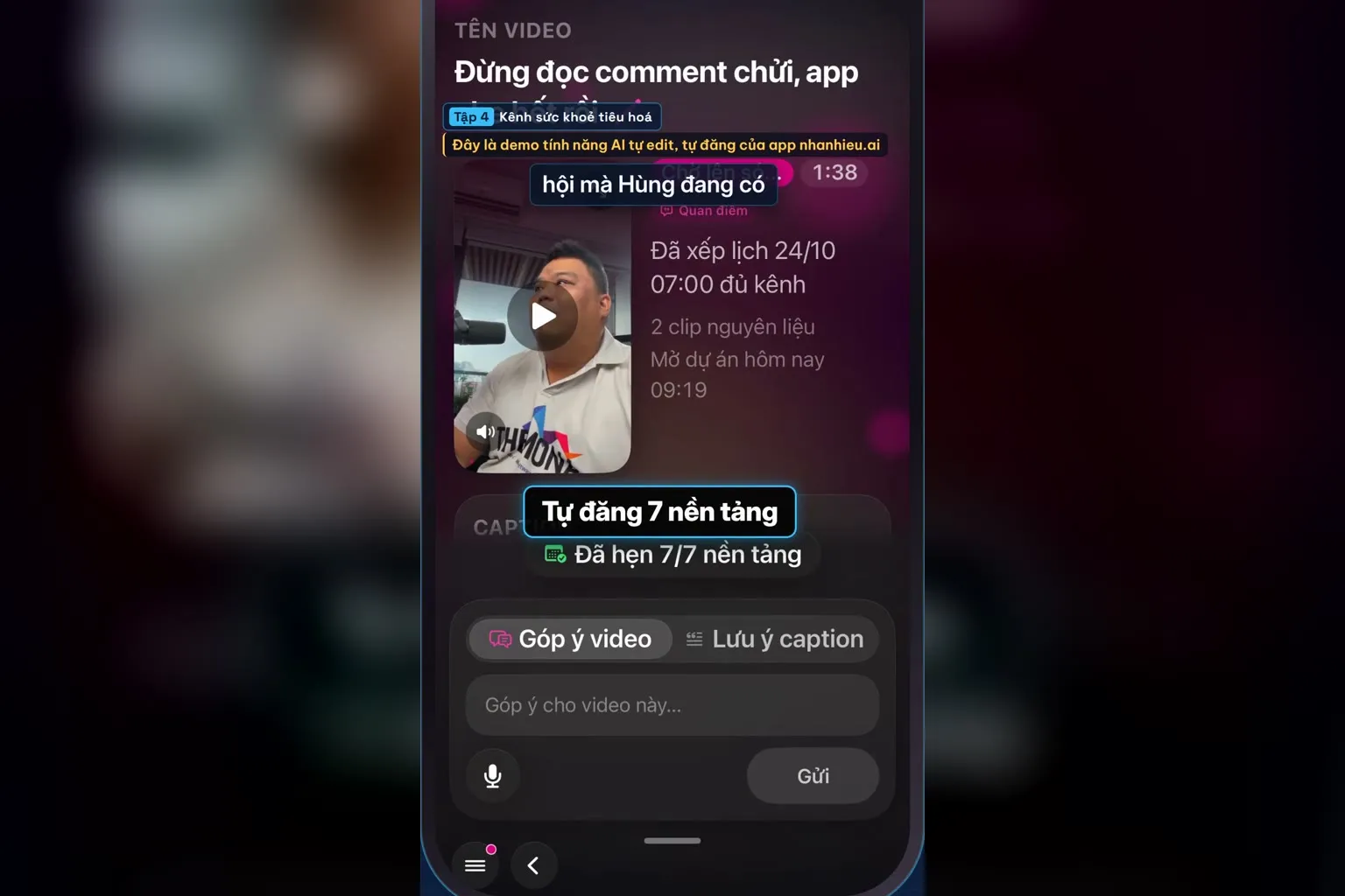 nhanhieu.ai tự đăng video lên 7 nền tảng