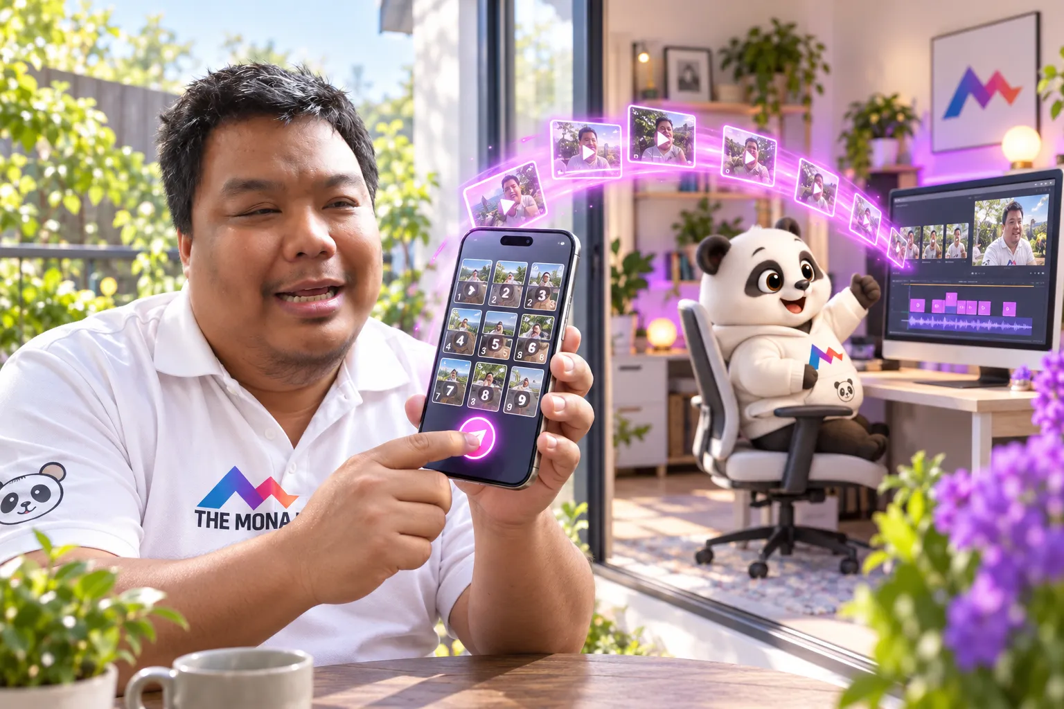 App Hùng nhỏ AI: Hùng bấm Gửi trên điện thoại, clip bay về máy trạm ở nhà để gấu dựng video