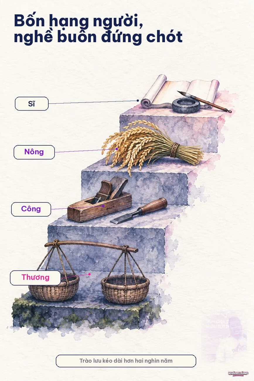 Bậc thang sĩ nông công thương đặt nghề buôn ở bậc chót