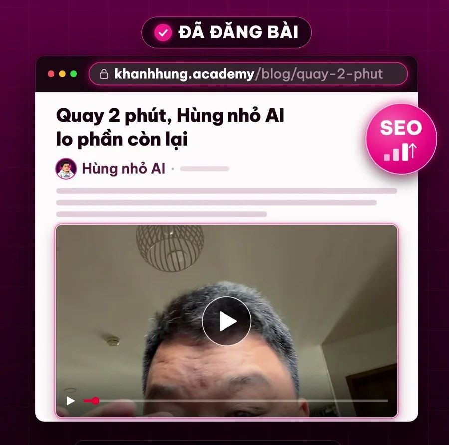Bài web khanhhung.academy máy viết từ video ngắn, có nhúng video YouTube