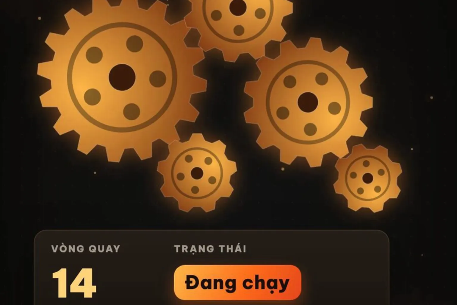 Khung hình thật: 5 bánh răng đang chạy, bộ đếm 14 vòng quay, mỗi lần bắt đầu thêm một vòng
