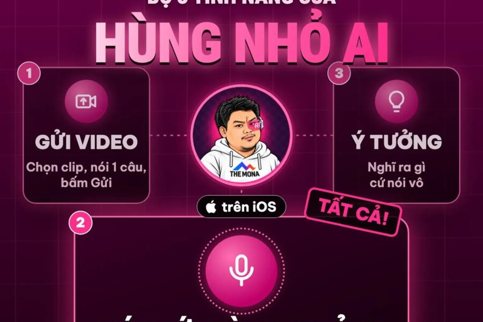 Khung hình thật: bộ 3 tính năng của app Hùng nhỏ AI trên iOS, ô Nói với Hùng nhỏ AI làm được tất cả mọi thứ