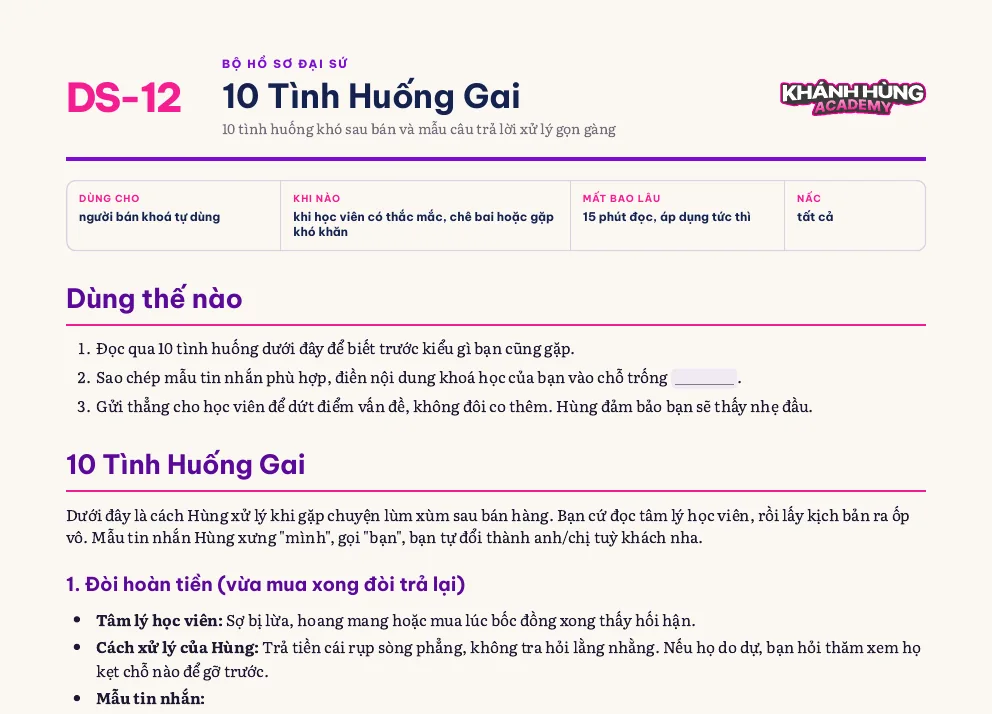 Ảnh chụp file DS-12 · 10 Tình Huống Gai trong Bộ Hồ Sơ Đại Sứ