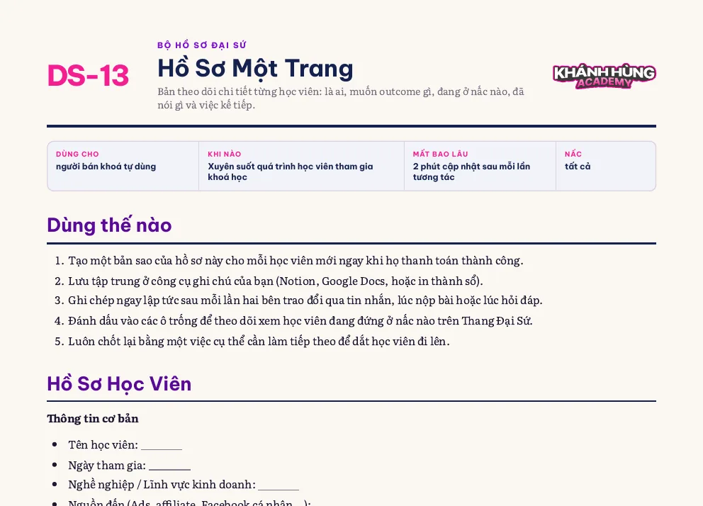 Ảnh chụp file DS-13 · Hồ Sơ Một Trang trong Bộ Hồ Sơ Đại Sứ