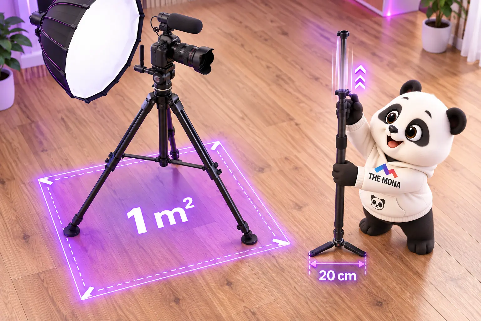 Chân máy mono đế chừng 20 cm so với chân máy chính chiếm cỡ 1 mét vuông
