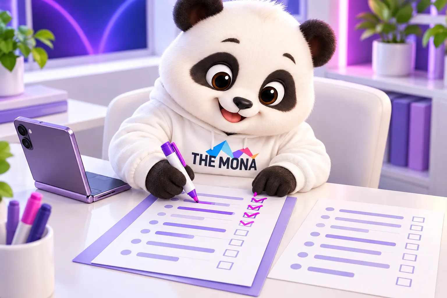 Gấu đối chiếu từng dòng số trong kịch bản với chiếc điện thoại gập thật trên bàn