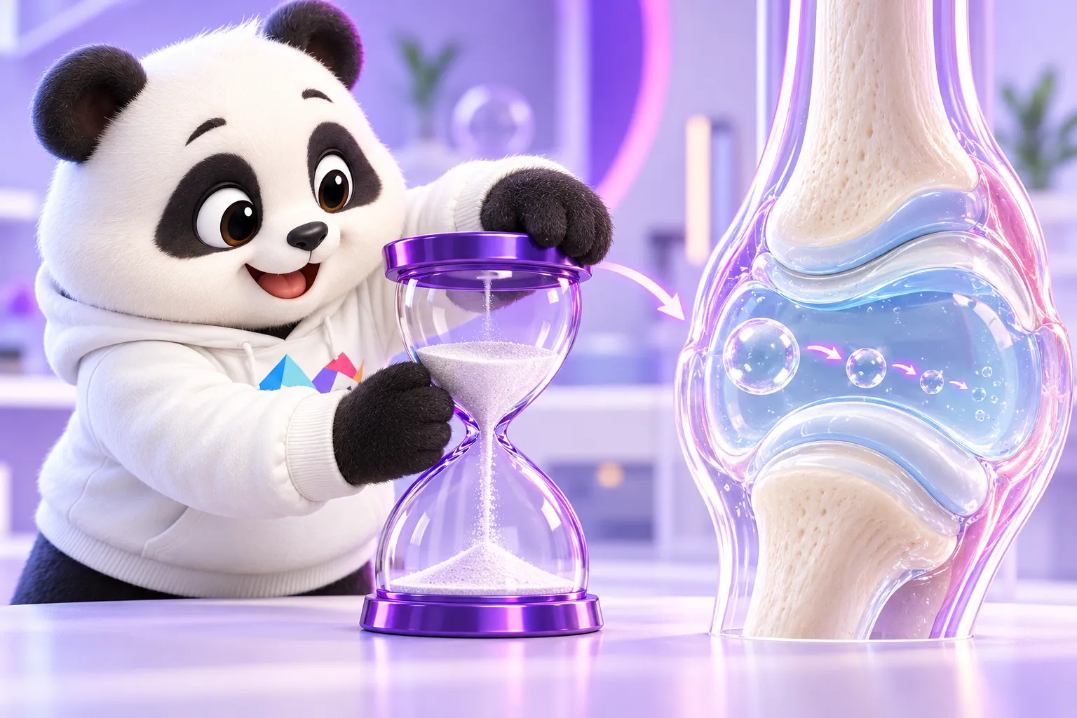 Đồng hồ cát cạnh khớp ngón tay có bọt khí đang tan lại vào dịch