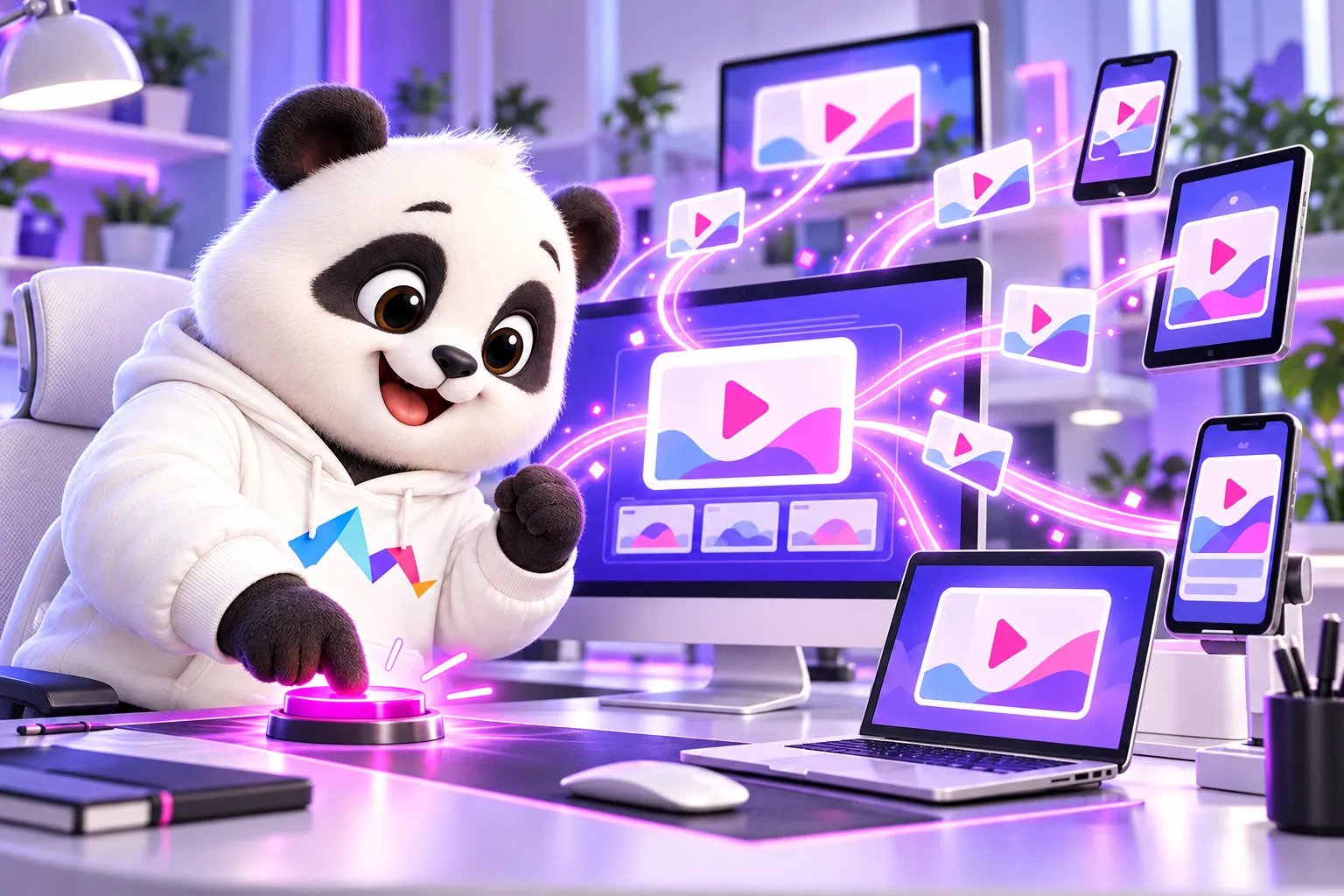 Gấu bên màn hình lớn, các khung video bay tới nhiều thiết bị