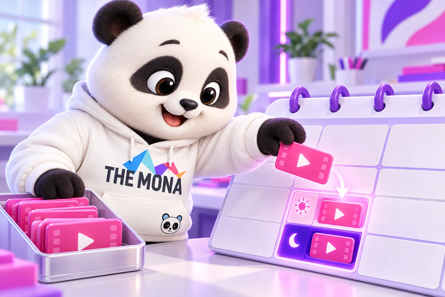 Gấu thả thêm một thẻ video vào ô ngày đã có sẵn, ô tách thành cử sáng và cử tối