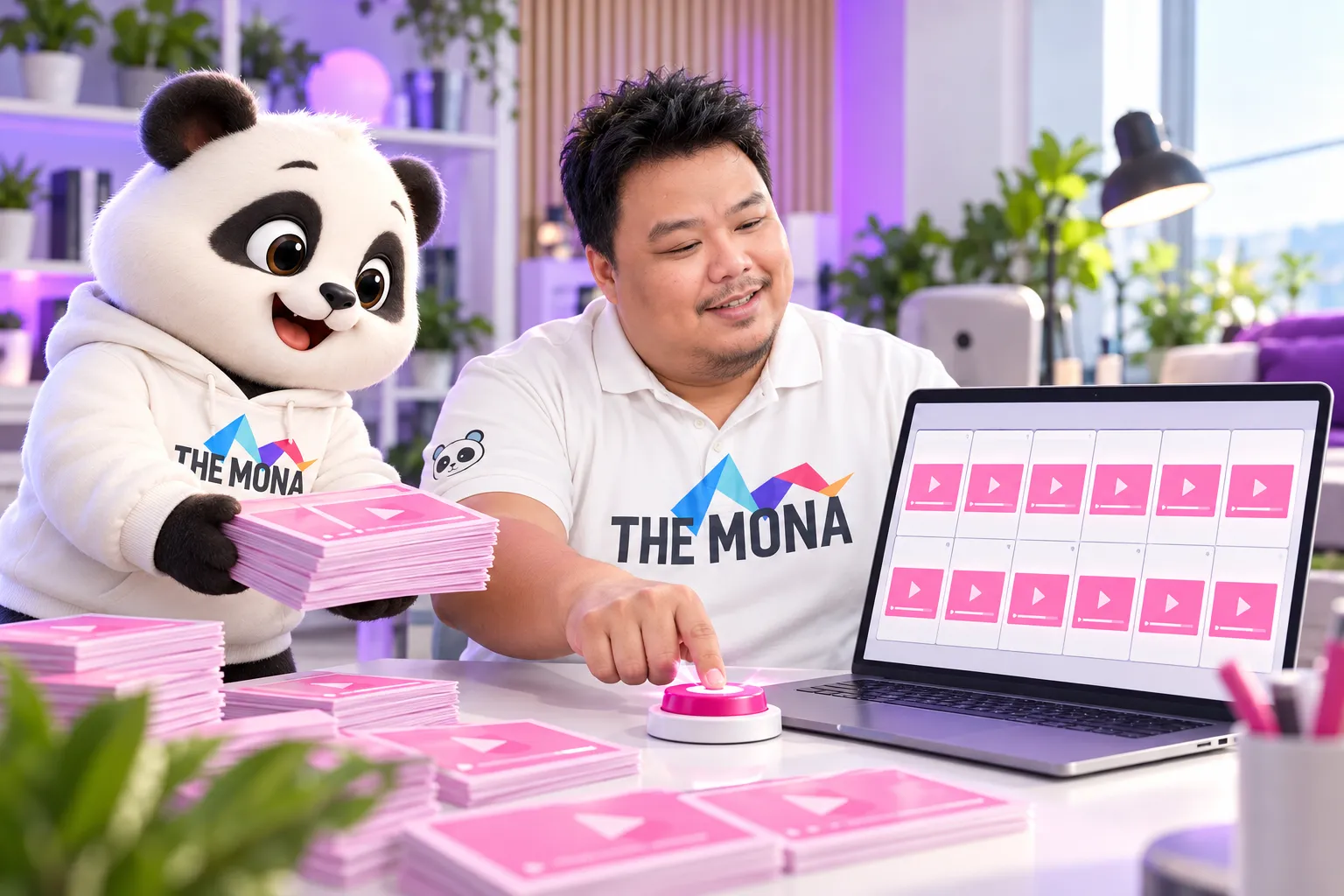 Gấu đưa chồng video đã quay cho Hùng bấm xếp lịch, cuốn lịch hai tuần tự đầy thẻ video