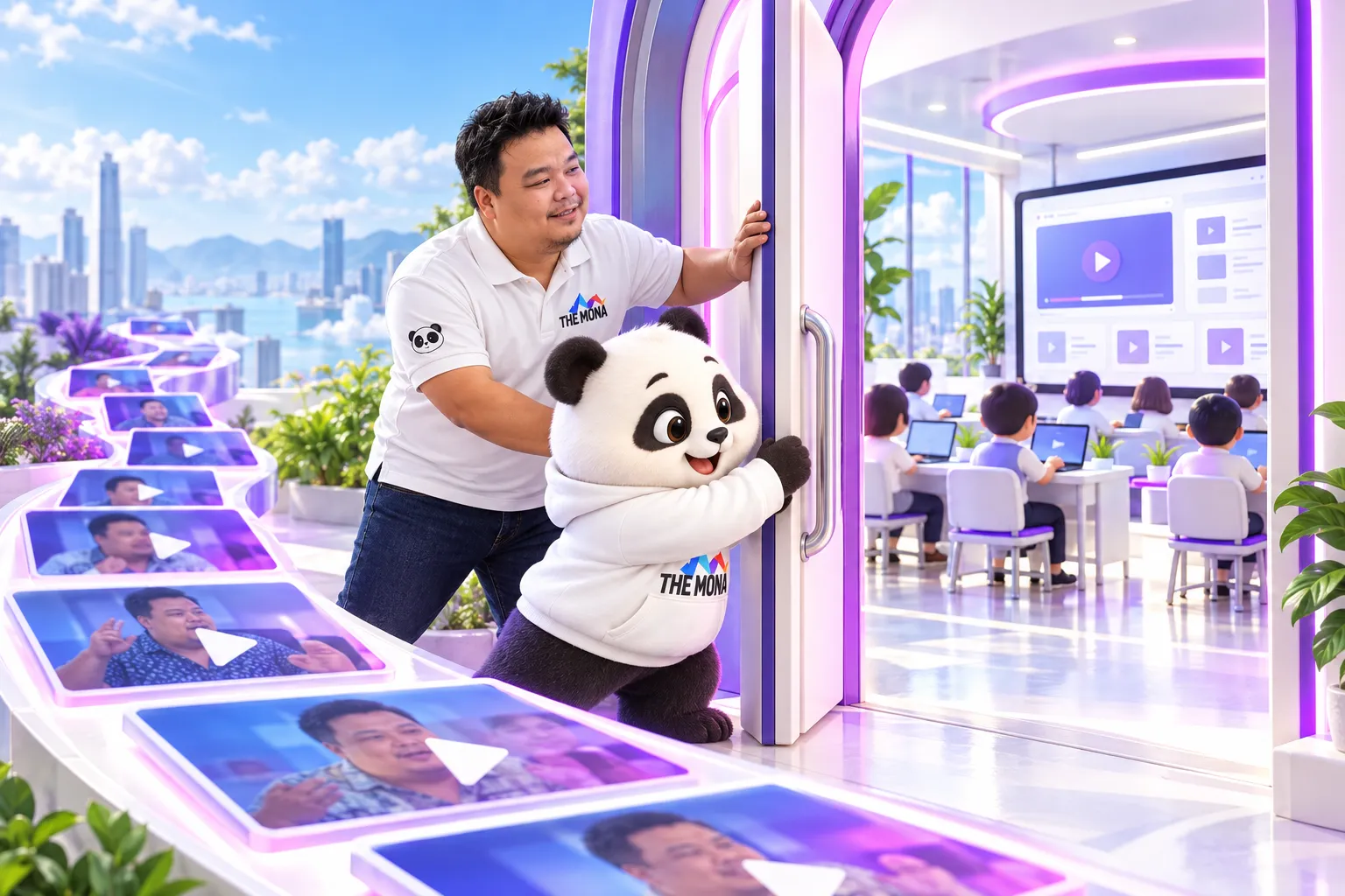 Gấu mở cổng cuối con đường thẻ video dẫn vào lớp học FREE của Khánh Hùng Academy