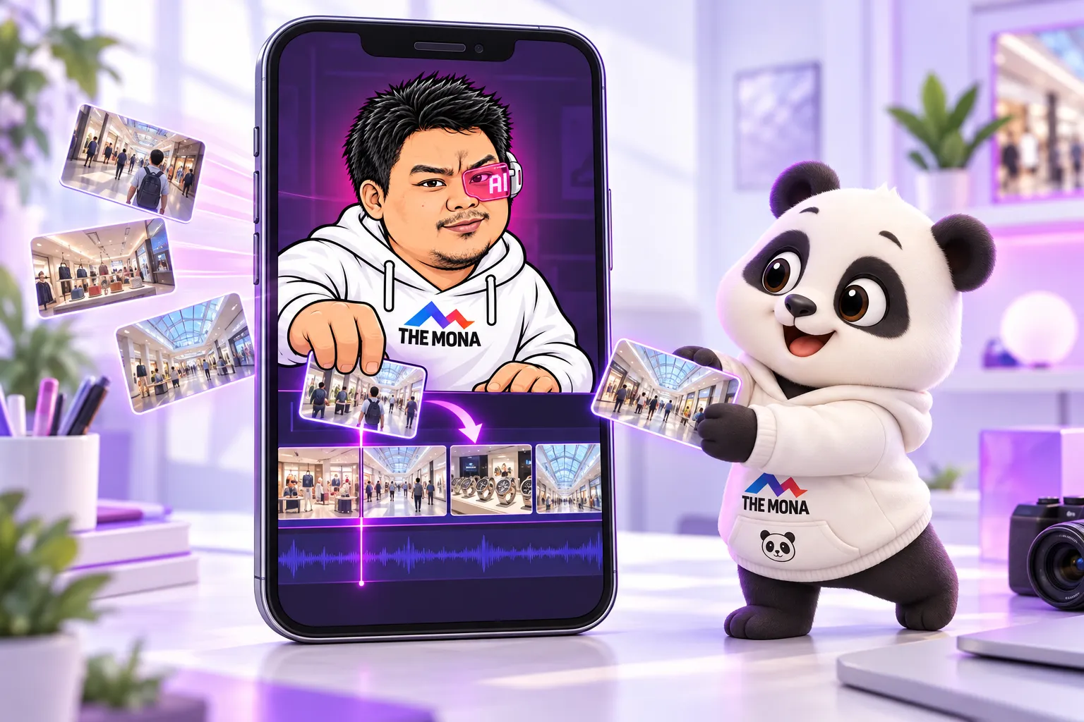 Hùng nhỏ AI ghép các cảnh quay trung tâm thương mại thành một đoạn vlog trên timeline