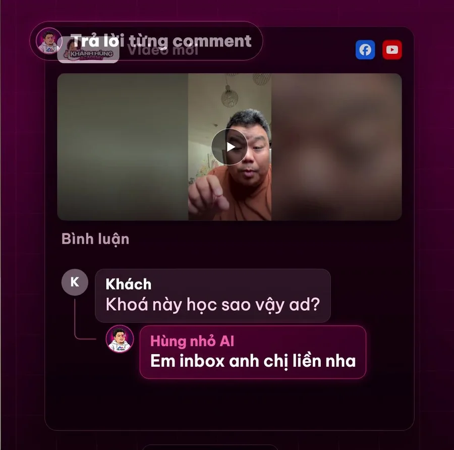 Hùng nhỏ AI trả lời từng bình luận: Em inbox anh chị liền nha