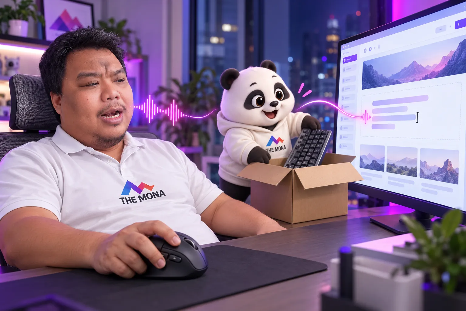 Hùng cầm chuột nói ra chữ để dựng web mới KHA, gấu cất bàn phím vào hộp